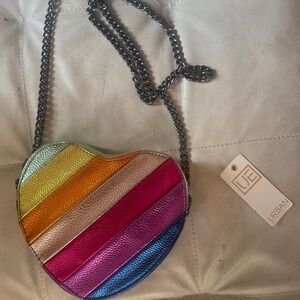 NWT URBAN EXPRESSIONS Metallic Rainbow Heart Crossbody Bag Purse w/ chain strap